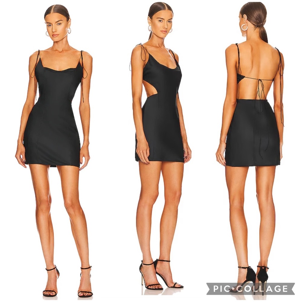 Anna October Vivienne Mini Dress Black Medium Satin Cutout NWT - Picture 5 of 16
